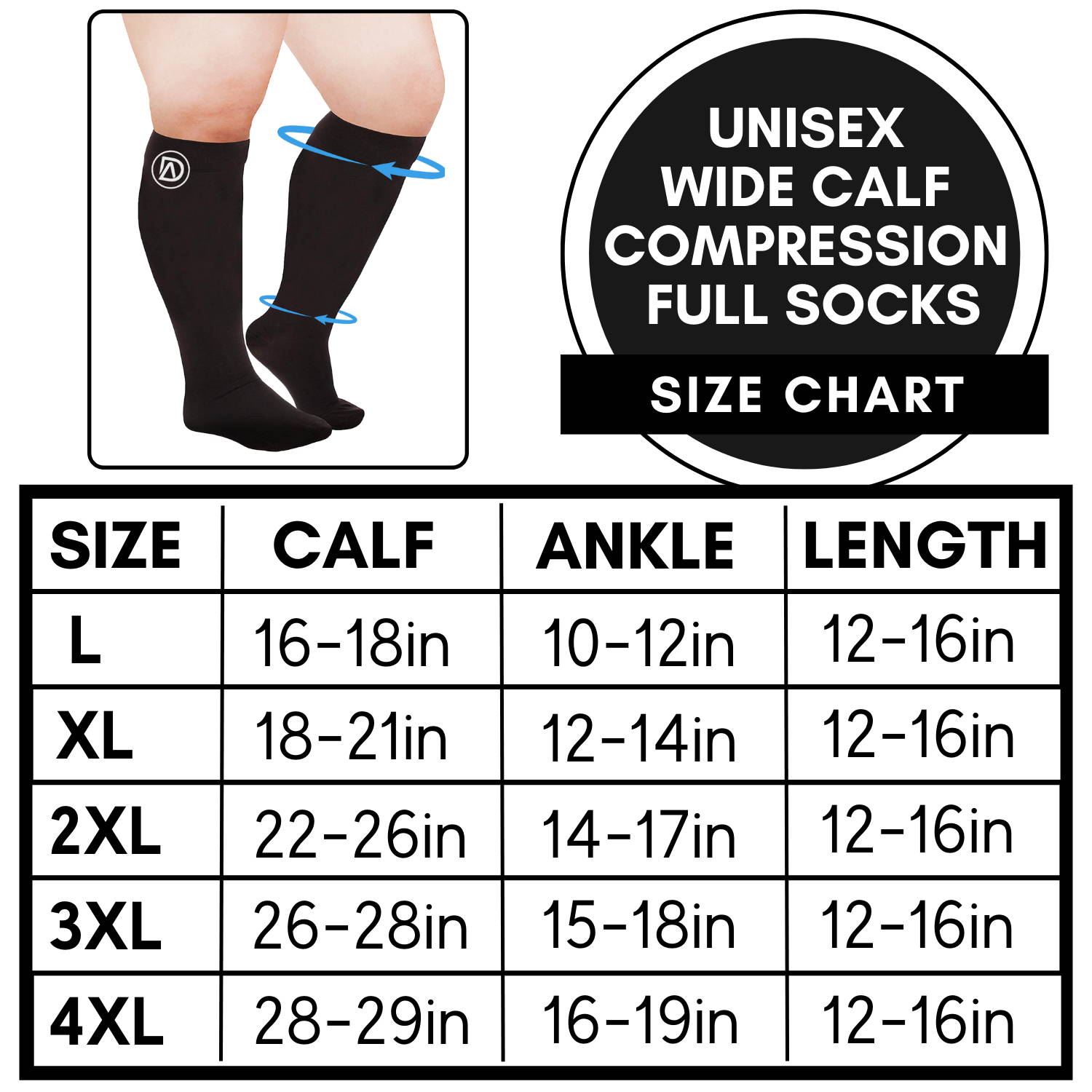 Plus Size Compression Socks Wide Calf by Dominion Active 2030 mmHg